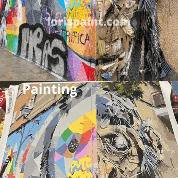before and after custom paint by numbers kit of a graffiti art work