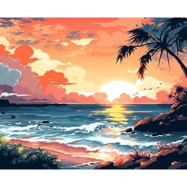 Tropical Beach Sunset Paint by Numbers