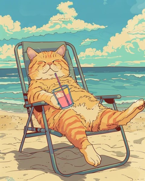 Kitty on Beach Paint by Numbers